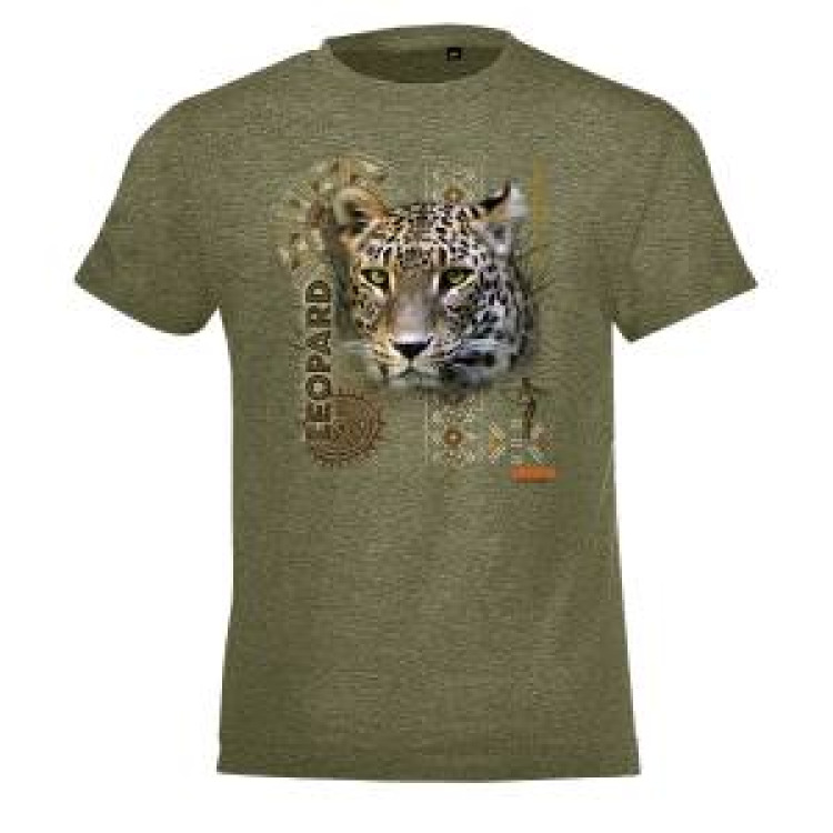 T-shirt enfant L&eacute;opard Intemporel Safari de Peaugres + transfert Col Safari de Peaugres kaki chin&eacute; 6 ans