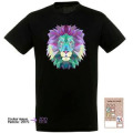 T-shirt enfant Lion Origami + transfert Mauve Zoo de la Fl&egrave;che en Bas &agrave; droite + Carton Desing Par Freepik Noir Profond 4 ans