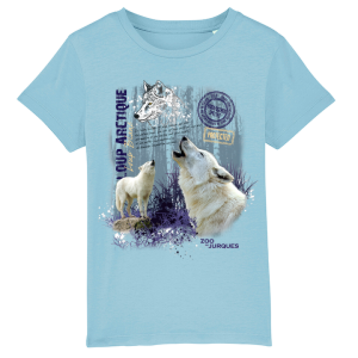 Tshirt enfant Loup Blanc Arctique Zoo de Jurques Bleu ciel chiné 6 ans