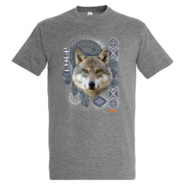 T-shirt enfant Loup Intemporel Bioparc + transfert Col Bioparc Oxford Grey 4/6 ans