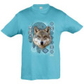 T-shirt enfant Loup Intemporel Cerza + transfert Col Cerza Bleu Atoll 4 ans