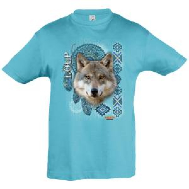 Tshirt enfant Loup Intemporel Safari de Peaugres  transfert Col Safari de Peaugres Bleu Atoll 6 an