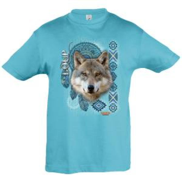 T-shirt enfant Loup Intemporel Safari de Peaugres + transfert Col Safari de Peaugres Bleu Atoll 12 a
