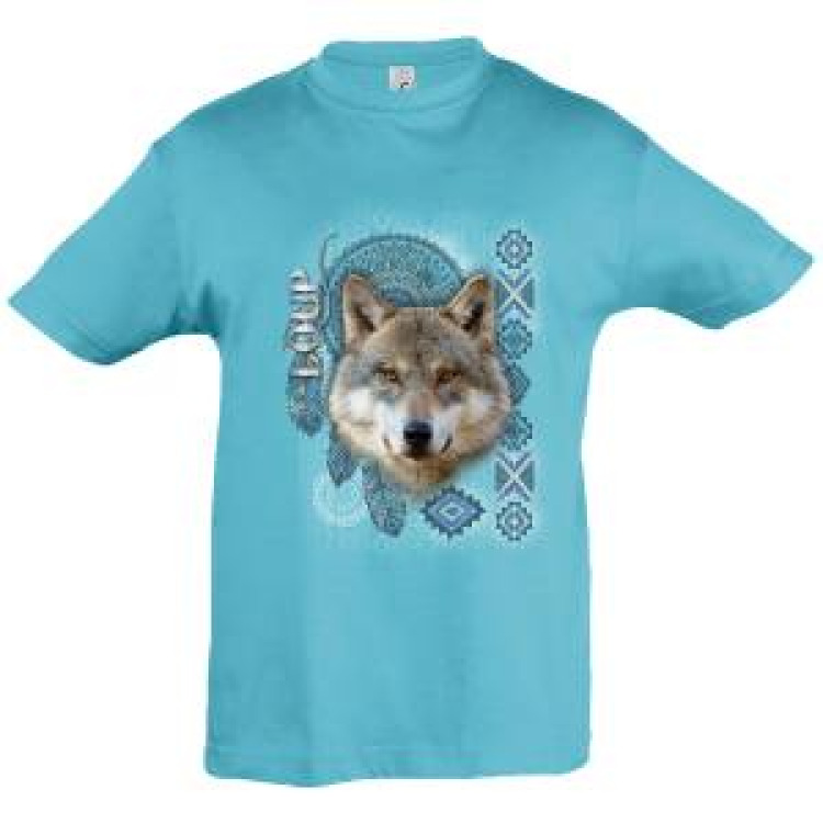 T-shirt enfant Loup Intemporel Bleu Atoll 8 ans