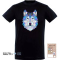 T-shirt enfant Loup Origami + transfert Bleu Zoo de la Fl&egrave;che en Bas &agrave; droite + Carton Desing Par Freepik Noir Profond 4 ans
