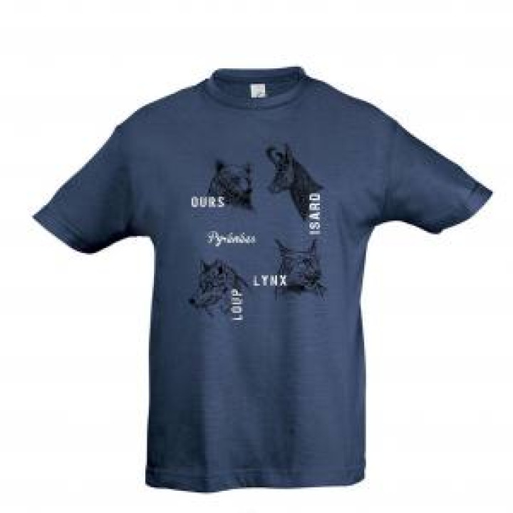 Tshirt enfant Loup Ours Lynx Pyrénées Denim 4 ans