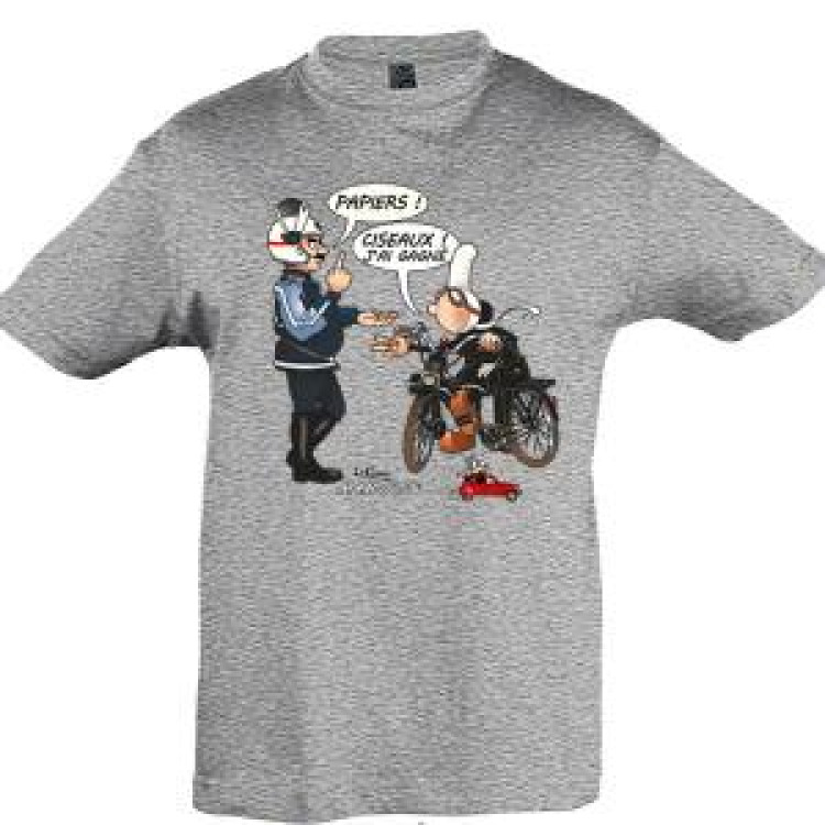 T-shirt enfant Mam Goz Motard Papiers Ciseaux Gris Chin&eacute; 6 ans