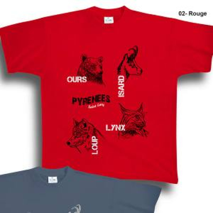 Tshirt enfant Ours Loup Lynx Pyrénées Saint Lary Rouge 2 ans