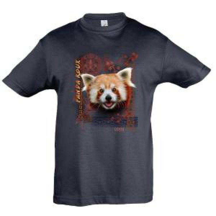 T-shirt enfant Panda Roux Intemporel Cerza + transfert Col Cerza Rose Chin&eacute; 4 ans