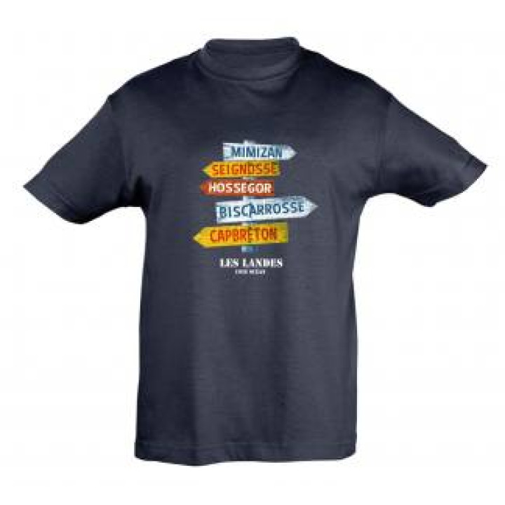 Tshirt enfant Panneaux Capbreton Hossegor Seignosse Mimizan Biscarrosse Les Landes Marine 2 ans