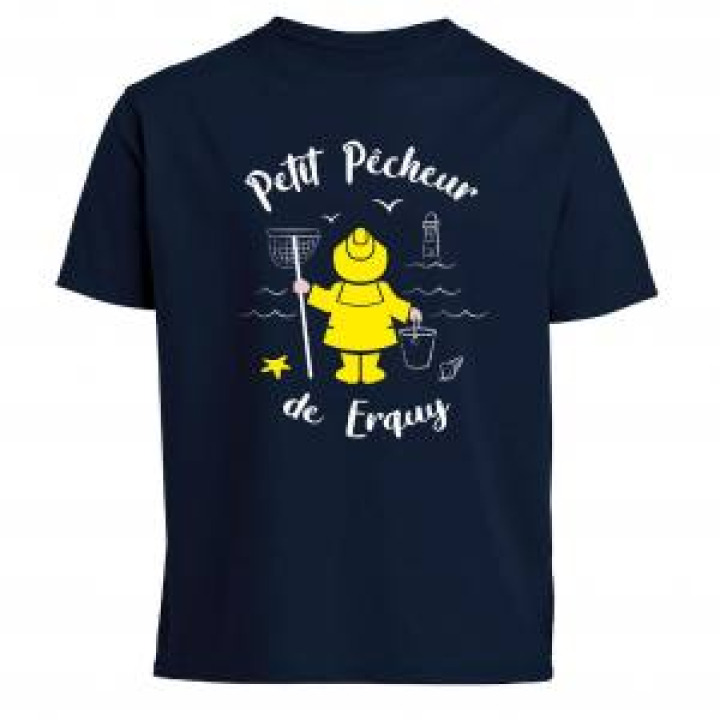 Tshirt enfant Petit Pêcheur Derquy  transfert Applique Ciré jaune Marine 4 ans
