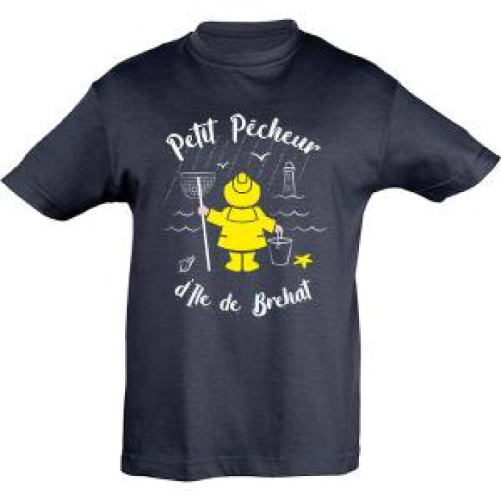 Tshirt enfant Petit Pêcheur Dile de Bréhat  transfert Applique Ciré jaune Marine 2 ans