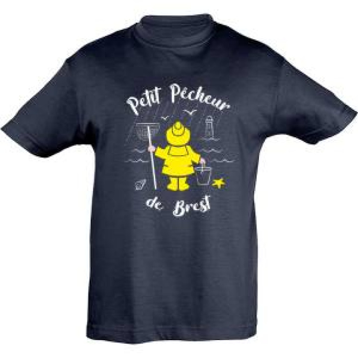 Tshirt enfant Petit Pêcheur de Brest  transfert Applique Ciré jaune Marine 2 ans