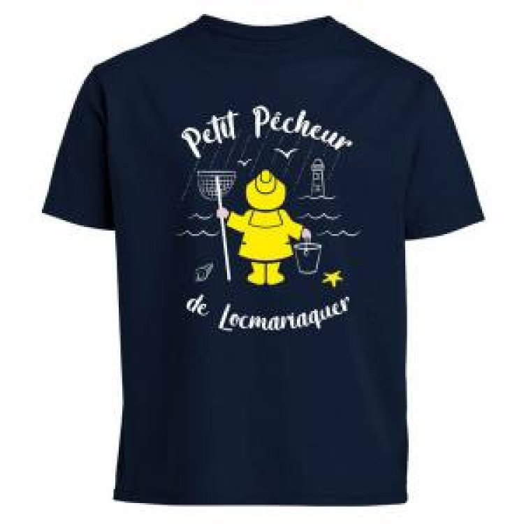 T-shirt enfant Petit P&ecirc;cheur de Locmariaquer + transfert Applique Cir&eacute; jaune Marine 2 ans