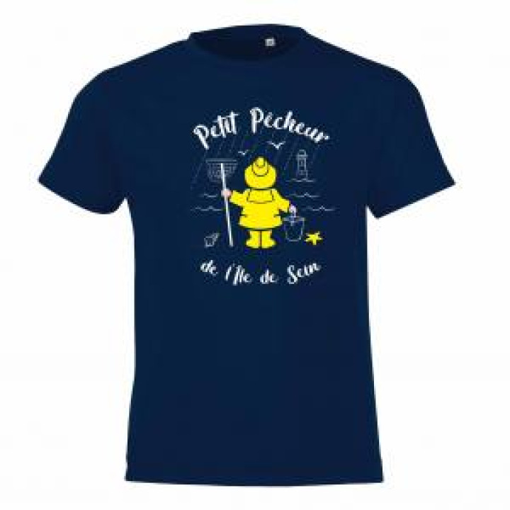 Tshirt enfant Petit Pêcheur de lile de Sein  transfert Applique Ciré jaune Marine 4 ans