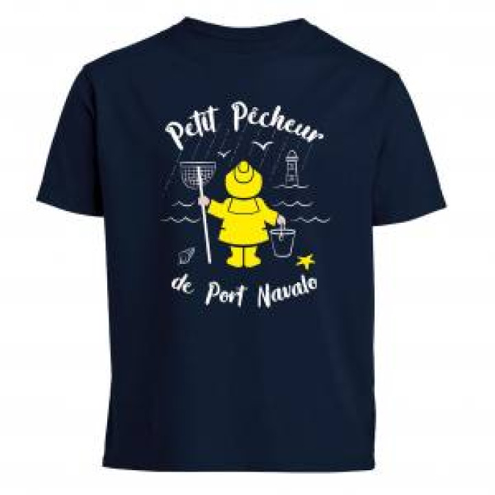 Tshirt enfant Petit Pêcheur de Port Navalo  transfert Applique Ciré jaune Marine 2 ans