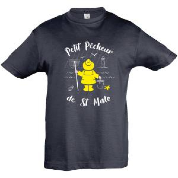 T-shirt enfant Petit P&ecirc;cheur de Saint Malo + transfert Applique Cir&eacute; jaune Marine 2 ans