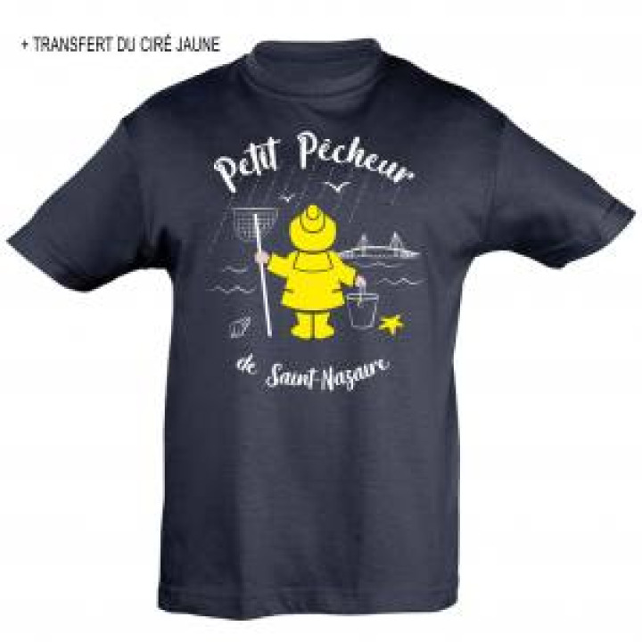 Tshirt enfant Petit Pêcheur de Saint Nazaire  transfert Applique Ciré jaune Marine 4 ans