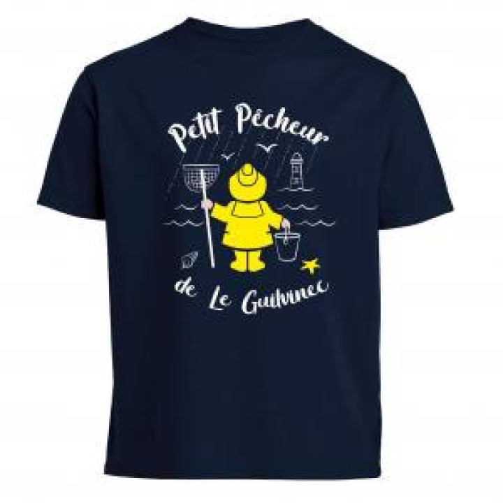 Tshirt enfant Petit Pêcheur du Guilvinec  transfert Applique Ciré jaune Marine 4 ans
