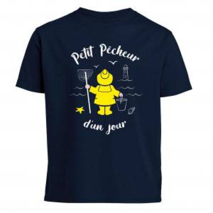 Tshirt enfant Petit Pêcheur dun Jour  transfert Applique Ciré jaune Marine 4 ans