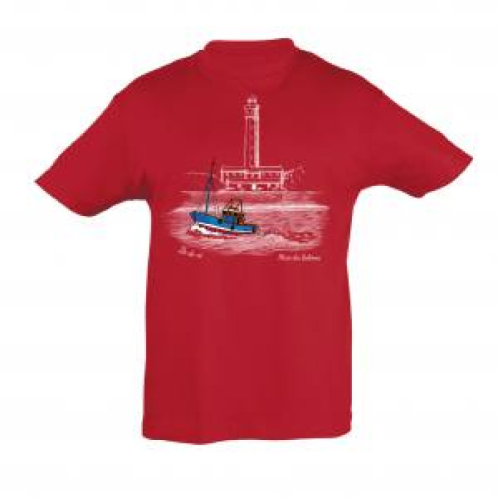 Tshirt enfant Phare des Baleines et Bateau Pêcheurs de Couleurs Île de Ré Rouge 4 ans