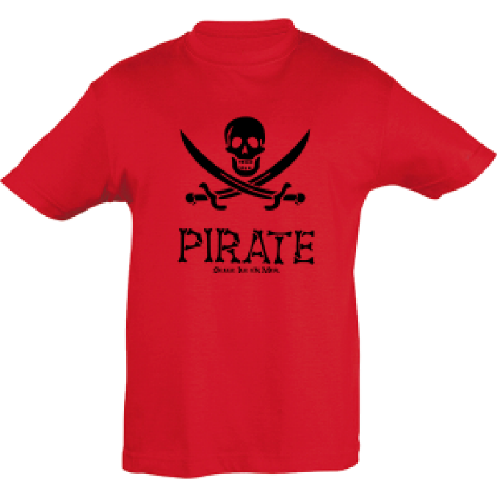 Tshirt enfant Pirate Imprime en Noir avec Belle Île en Mer sous le Mot Pirate Rouge 2 ans