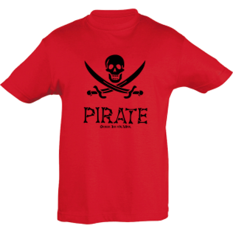 T-shirt enfant Pirate (Imprime en Noir) avec Belle &Icirc;le en Mer sous le Mot Pirate Rouge 4 ans