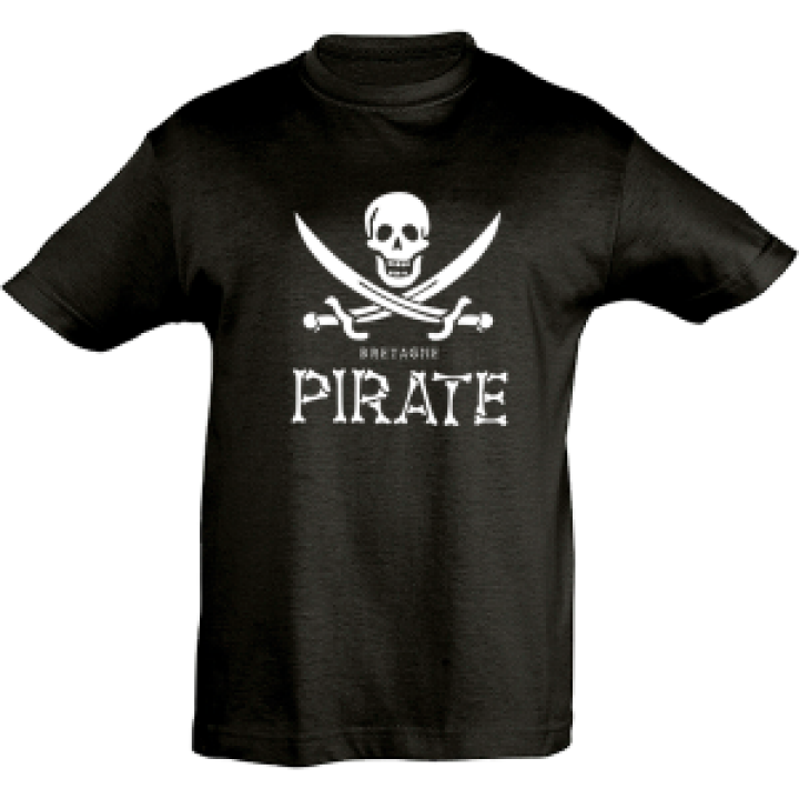 Tshirt enfant Pirate  Marquage en Forme Dos Bretagne Noir Profond 4 ans