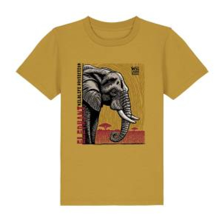 Tshirt enfant premium bio Éléphant Linocut Safari de Peaugres  transfert Col Safari de Peaugres Ochre 34 ans