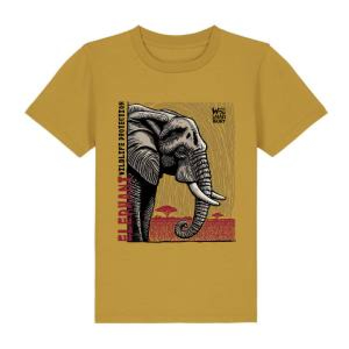 Tshirt enfant premium bio Éléphant Linocut Zoo de Thoiry Ochre 56 ans
