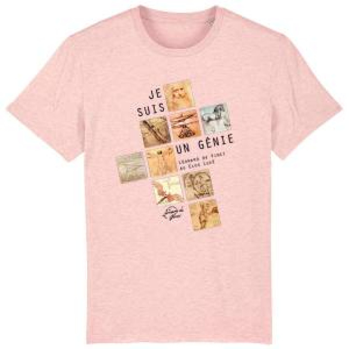 Tshirt enfant premium bio Je suis un Génie Carres Cream Heather Pink 56 ans