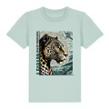 T-shirt enfant premium bio L&eacute;opard Linocut Zoo de Thoiry Caribbean Blue 5/6 ans
