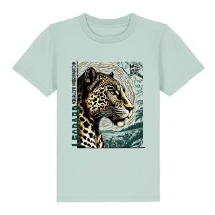 T-shirt enfant premium bio L&eacute;opard Linocut Zoo de Thoiry Caribbean Blue 12/14 ans