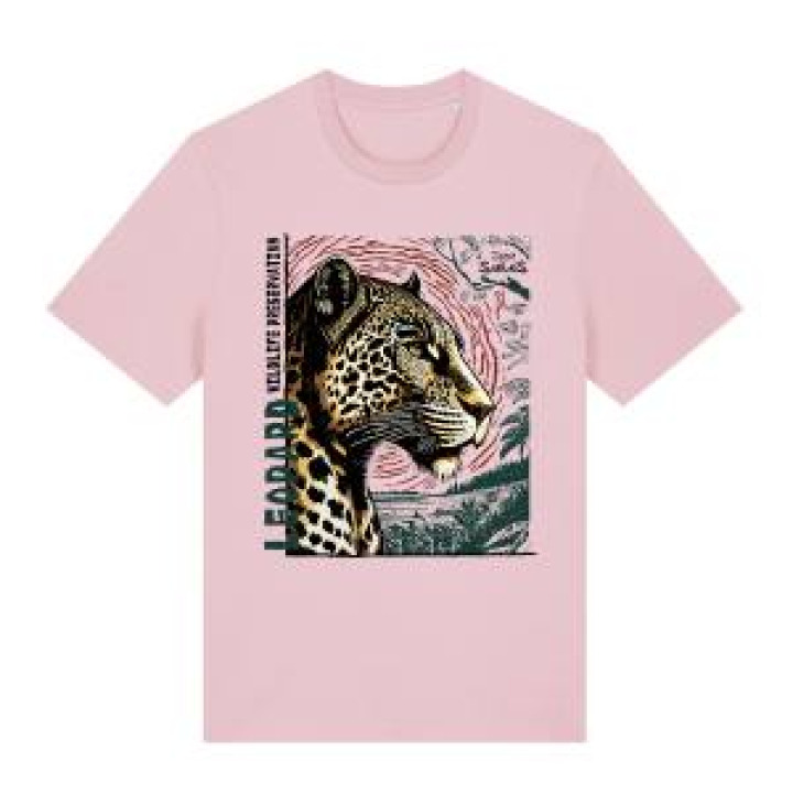 Tshirt enfant premium bio Léopard Linocut Zoo des Sables dOlonne Cotton pink 78 ans