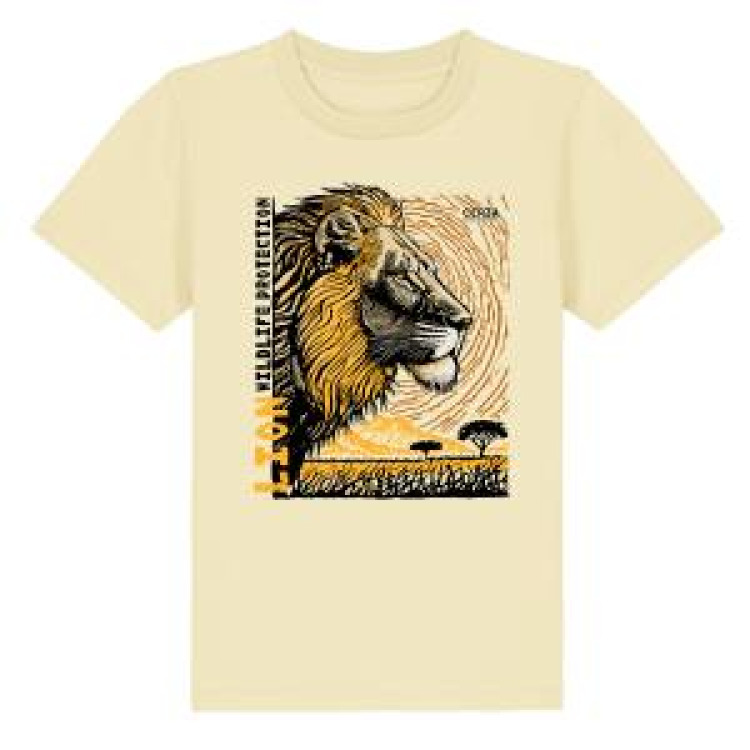 T-shirt enfant premium bio Lion Linocut Cerza + transfert Col Cerza Butter 5/6 ans