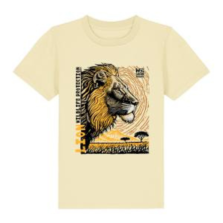 T-shirt enfant premium bio Lion Linocut Safari de Peaugres + transfert Col Safari de Peaugres Butter 3/4 ans
