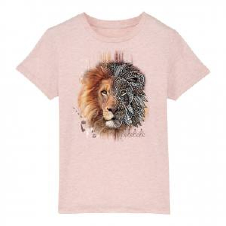 T-shirt enfant premium bio Lion Native Tribes + transfert Col Amn&eacute;ville Fiesta 5/6 ans