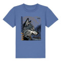 T-shirt enfant premium bio Loup Linocut Cerza + transfert Col Cerza Bright Blue 3/4 ans