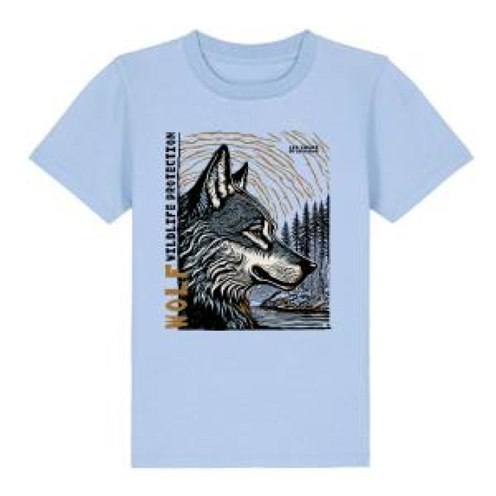 Tshirt enfant premium bio Loup Linocut les Loups du Gévaudan Blue Soul 56 ans