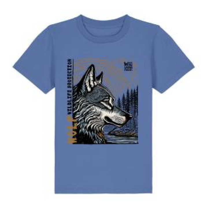 Tshirt enfant premium bio Loup Linocut Safari de Peaugres  transfert Col Safari de Peaugres Bright Blue 34 ans