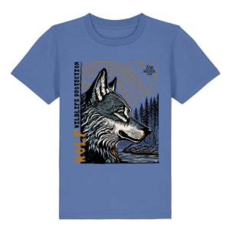 T-shirt enfant premium bio Loup Linocut Zoo Boissière du Dore Bright Blue 3/4 ans