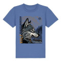 T-shirt enfant premium bio Loup Linocut Zoo Boissière du Dore Bright Blue 3/4 ans