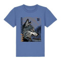 T-shirt enfant premium bio Loup Linocut Zoo de Thoiry Bright Blue 5/6 ans