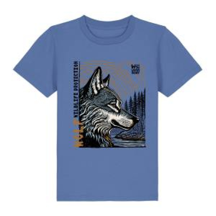 T-shirt enfant premium bio Loup Linocut Zoo de Thoiry Bright Blue 12/14 ans