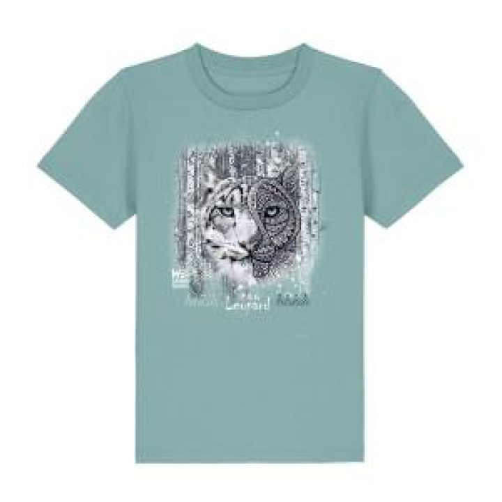 Tshirt enfant premium bio Panthère des Neiges Native Tribes Safari de Peaugres  transfert Col Safari de Peaugres Teal Monstera 34 ans