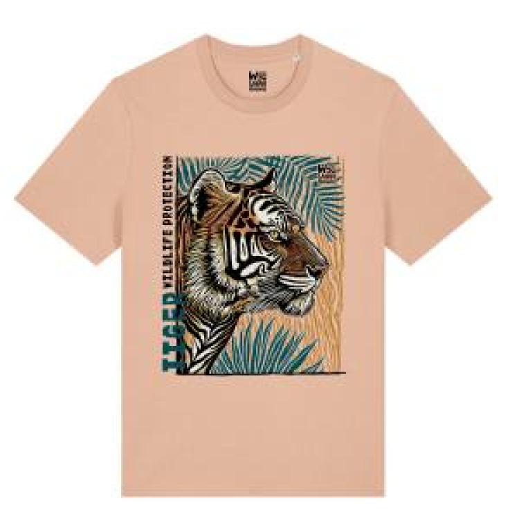 T-shirt enfant premium bio Tigre Linocut Safari de Peaugres + transfert Col Safari de Peaugres Fraiche Peche 3/4 ans