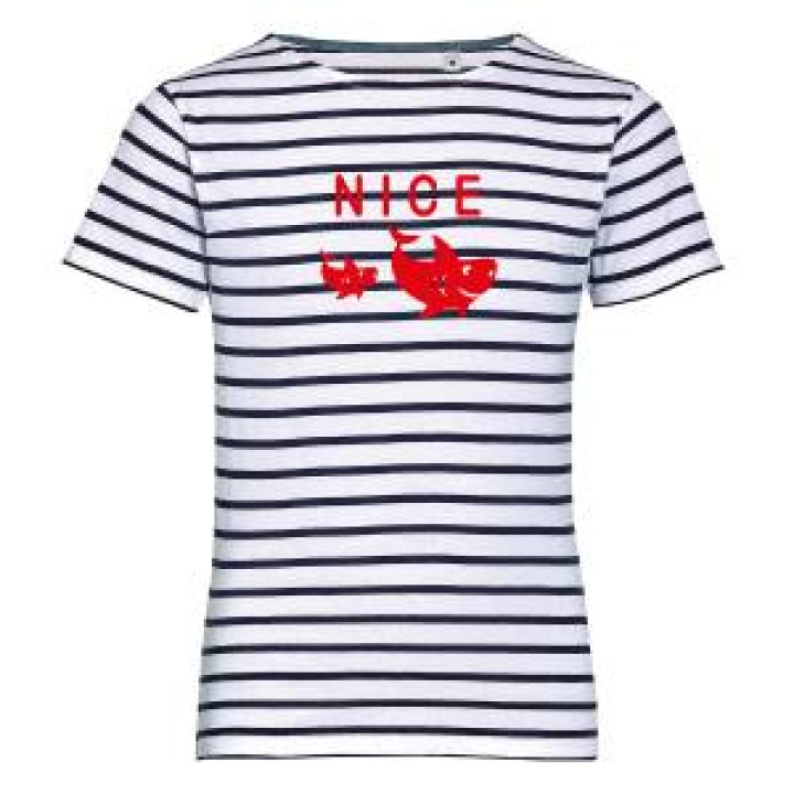 Tshirt enfant rayé Transfert Floc 2 Requins Nice blancmarine 6 ans