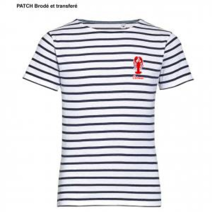 Tshirt enfant rayé Transfert Homard pocket  Carnac blancmarine 4 ans
