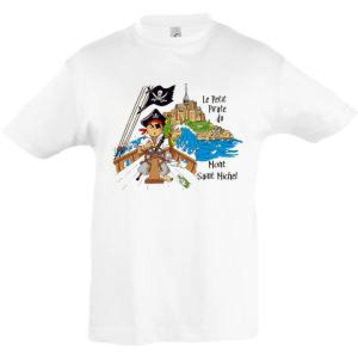 Tshirt enfant rayé Transfert le Petit Pirate Mont Saint Michel blancmarine 2 ans