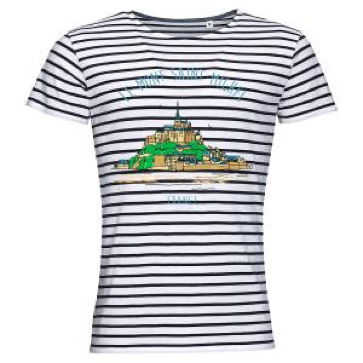 Tshirt enfant rayé Transfert Mont Saint Michel France Stylise Couleurs blancmarine 2 ans